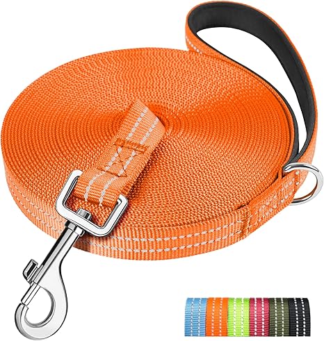X XBEN Robust and lightweight recall lead for dogs, 3 m, 5 m, 10 m, 15 m, 20 m, 25 m, 30 m, 50 m recall lead with hand strap, long dog lead with metal hooks, reflective running lead for small, medium,