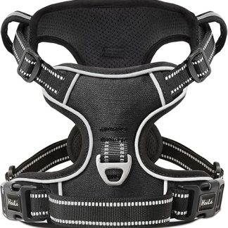 HEELE No-Pull Dog Harness, Chest Harness for Medium Dogs, Soft, Breathable, Adjustable, Reflective Dog Harness, Anti-Pull with Padded Handle, Black, S