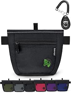 Gobeigo Dog Treat Bag and Training Clicker, Two Magnetic Closures to Prevent Spills, 2 Cups Treat Bag with Dog Waste Bag Dispenser, Metal Clip Belt Bag for Dog Walking