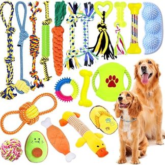 JOTOL Dog Toy Set, 20 Pieces Interactive Toy Set, 100% Natural Cotton, Dog Ropes for Dogs Dental Care, Interactive Pet Rope Toy for Small, Medium, Large Dogs