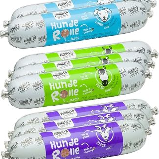 PURBELLO Dog Roll Wet Food Mix Pack I - 3 x Horse, 3 x Goat, 2 x Lamb - Monoprotein Dog Food with High Meat Content - Dog Sausage Cut Resistant and Grain-Free (8 x 400 g)