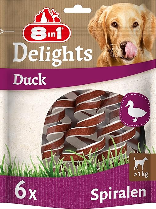 8in1 Delights Duck Chew Spirals - Healthy Chew Snack for Dogs, Premium Duck Meat Wrapped in Beef Hide, Pack of 6