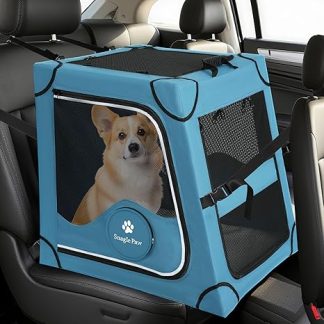 Snagle Paw Foldable Transport Box, Sturdy Transport Box Dog Rear Seat with Headrest Strap, Metal Frame Travel Box for the Car Back Seat for Medium/Large Dogs, Dog Box with Mesh Doors and Soft Padding