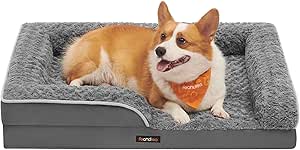 Feandrea Orthopaedic Dog Bed for Medium Dogs, Waterproof Dog Sofa with Removable Plush Cover, 91 x 68 x 16 cm, Slate Grey PGW252G02