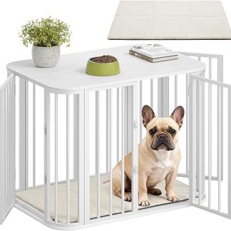 Hzuaneri DFC87713W Dog Cage Furniture, Dog Box for Indoor Use, Modern Design with Multiple Doors, Side Table for Wooden Dog Cages, Small and Medium Dogs, White, 80 x 55 x 61.5 cm