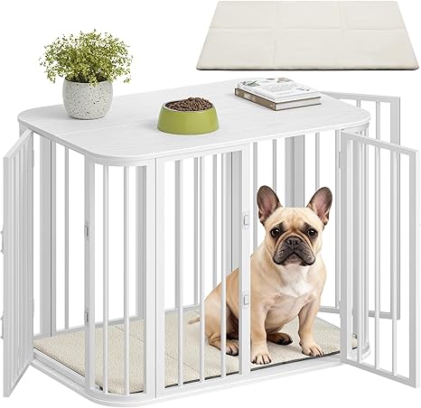 Hzuaneri DFC87713W Dog Cage Furniture, Dog Box for Indoor Use, Modern Design with Multiple Doors, Side Table for Wooden Dog Cages, Small and Medium Dogs, White, 80 x 55 x 61.5 cm
