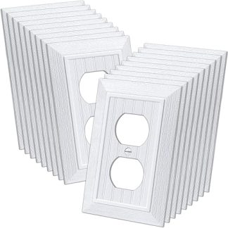 CML Classic Duplex Wall Plate 1 Gang Vintage Socket Covers Retro Wood Grain White Switch Plates Standard Size 3.1 x 4.9 Impact Resistant Pack of 20