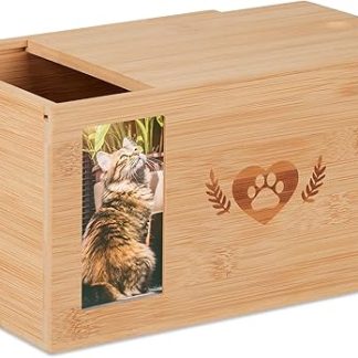 Relaxdays Bamboo Pet Urn for Dogs and Cats, with Photo, Dog Urn, H x W x D: 14.5 x 19.5 x 14.5 cm, Natural