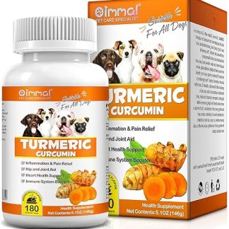 JSBNQRMZ Curcumin for Dogs, 180 Tablets, Joints & Digestion, Anti-Inflammatory with Curcumin and Piperine, High Dosage, Natural Without Chemicals