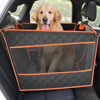 pecute Dog Car Seat XL 70 x 61 x 55 cm, Reinforced Dog Seat Car for Medium and Large Dogs with 4 Attachment Straps for Extra Stable, Dog Box Medium Dogs for the Back Seat in the Car