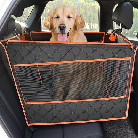 pecute Dog Car Seat XL 70 x 61 x 55 cm, Reinforced Dog Seat Car for Medium and Large Dogs with 4 Attachment Straps for Extra Stable, Dog Box Medium Dogs for the Back Seat in the Car