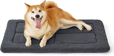 BEDSURE Washable Dog Mat, Medium Dogs - 89 x 56 cm, Dog Cushion, Medium Dogs with High Density Foam Filling, Sherpa Plush Washable Dog Mattress, Dark Grey