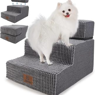 Sytopia Dog Stairs, 40 cm High, 3 Steps, Dog Stairs for Bed and Sofa for Small Dogs, Pet Stairs, Washable, Foam Stairs, for Injured Older Dogs (34 cm Height, Grey)