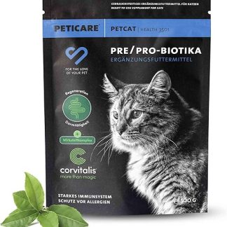 Peticare Cat Prebiotics & Probiotics | Strengthen Immune System, Intestinal Cleansing, Intestinal Flora Building | Relieves Allergy Susceptibility & Itching | with Innovative Corvitalis® Complex -