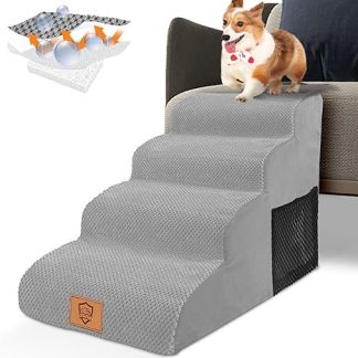 HEVOL Dog Stairs for Small Dogs, 4-Step Pet Staircase Made of Foam with Waterproof Cover, Removable Dog Ramp, Cat Stairs for Sofa, Bed, Includes 1x Lint Roller