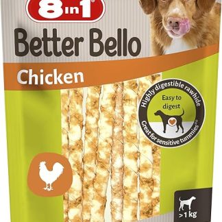 8in1 Better Bello Chicken Twisted Sticks - Easily Digestible Chew Sticks for Dogs with Chicken, Chew Items for Dogs with Sensitive Stomach, 60 g Bag (Pack of 10)