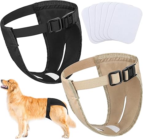 Pack of 2 Female Dogs, Washable Protective Pants, Reusable Dog Nappies, Dog Trousers with 6 Sanitary Pads, Adjustable Protective Trousers for Female, Dogs, Heat (XL)