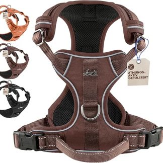 FREUDENTIER Dog Harness with Handle, Breathable Padded - Bomb-proof Fit & Maximum Safety - Anti-Pull Dog Harness for Small, Medium & Large Dogs - Dog Harness (Brown, L)