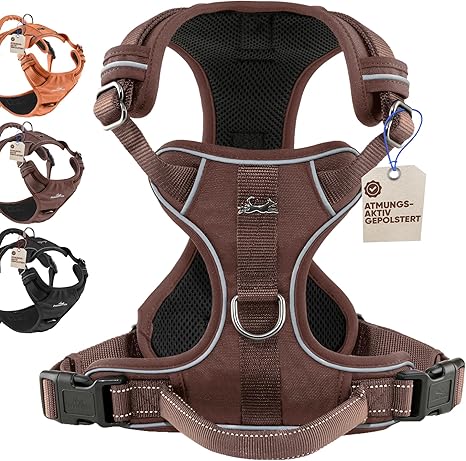FREUDENTIER Dog Harness with Handle, Breathable Padded - Bomb-proof Fit & Maximum Safety - Anti-Pull Dog Harness for Small, Medium & Large Dogs - Dog Harness (Brown, L)