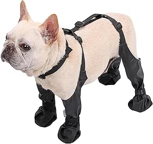 Wood Homing Waterproof Dog Shoes - Non-Slip Paw Protection Boots with Adjustable Harness Fastener Paw Care for Injuries for Outdoor Walking Rain Snow Summer Winter (M)