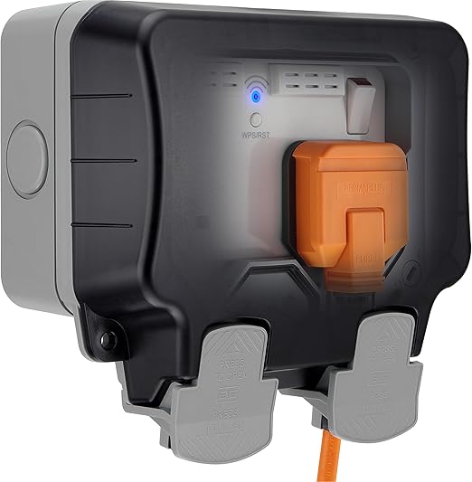 BG Electrical WP22WR Outdoor Weatherproof Double Switched Wall Socket, USB, Wi-Fi Extension, Nexus Storm, Grey, 13A, IP66 Rated