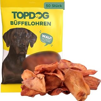 Topdog Buffalo Ears for Dogs Pack of 50 - Like Cattle Ears - Whole Dried Cattle Ears for Dogs without Oily Shell - Nibble Ears with Chewing Fun, Enjoyment and Care