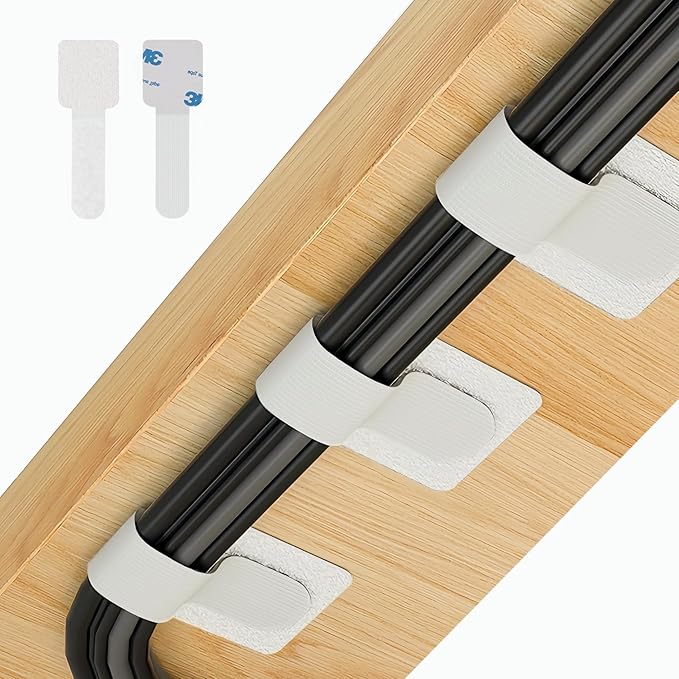 Abnii Pack of 50 Cable Management Desk, Cable Ties, Self-Adhesive Velcro Cable Organiser, Desk Cable Holder, Cable Clips, Cable Attachment for TV, Fairy Lights, White, Small