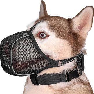 Arblina Dog Muzzle, Soft Mesh Breathable Muzzle for Small, Medium, Large Dogs, Non-Slip Adjustable Muzzles with Three Straps & Light Reflective Threading, Black, L