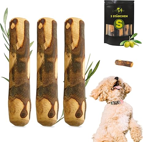 Anlolive | Pack of 3 Natural Chew Sticks Size S 15 cm | For Small Dogs | Olive Wood Stick | Safe, Healthy and Durable Toy | Nourishes Teeth, Reduces Anxiety and Strengthens the Jaw