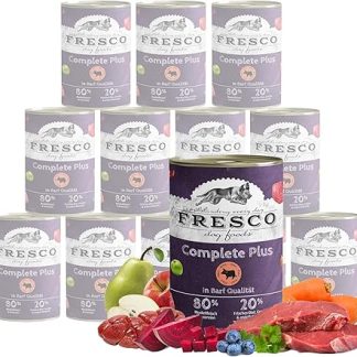 FRESCO Dog NassBarf Beef 12 x 400 g | Dog Food Wet Grain-Free | Mono Protein & 80% Fresh Meat | Wet Food for Dogs without Artificial Additives | From Germany