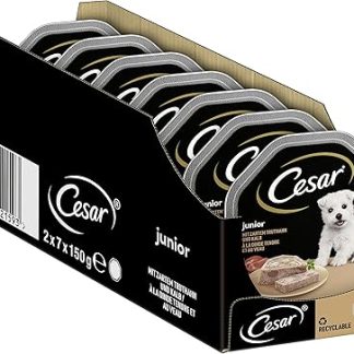 Cesar Junior Wet Dog Food for Puppies and Young Dogs <1 Year with Turkey & Veal in Pate, 14 Bowls (14 x 150 g), 2100 g