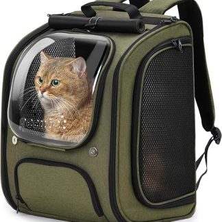 pecute Cat Backpack Bubble Pet Backpack with Mesh Window, Portable and Foldable Cat Bag, Breathable and Lightweight Dog Bag for Dogs Cats Pets, Dark Green (42 x 32 x 26 cm)