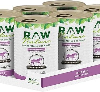RAW Nature - Pferd Pur 6 x 400 g - With Potatoes - Wet Food for Dogs - High Meat Content - Monoprotein - Complete Food - Grain-Free Dog Food (Pack of 6)