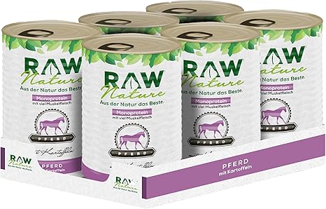 RAW Nature - Pferd Pur 6 x 400 g - With Potatoes - Wet Food for Dogs - High Meat Content - Monoprotein - Complete Food - Grain-Free Dog Food (Pack of 6)