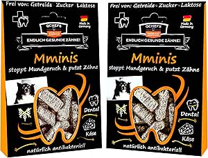 Qchefs Pack of 2 MMINIS Dental Care Snack for Small Dogs for Bad Breath & Treats for Removing Plaque & Tartar with Natural Antibacterial Teeth Cleaning without Dental Spray or Toothbrush