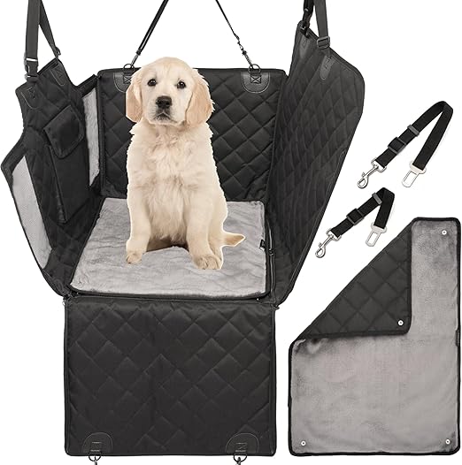 2GOODz Dog Car Seat for Back Seat with Fluffy Additional Blanket - Dog Blanket for Small, Medium Dogs - Seat Belts in 2 Different Lengths - Waterproof and Robust