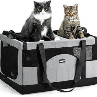 pecute Cat Transport Box for 2 Cats, Cat Bag, Transport Bag, Sturdy Pet Carry Bag, Transport Box, Cat Foldable Bag for Cats and Small Dogs, Travel, Grey