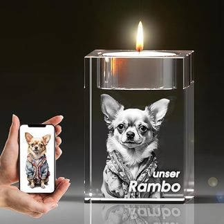 Gedenk Kristall 3D Engraved Tea Light Recess - Personalised Pet Keepsake with 3D Laser Engraved Image, Pet Reminder