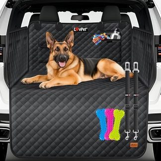 Lovpet Car Boot Protector with Side and Boot Sill Protection, Dog Blanket for Car Rear Seat with Viewing Window and Accessories, Premium Dog Car Blanket, Waterproof, Scratch-Resistant & Universal Use,