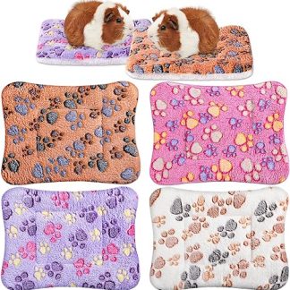 Hestya Pack of 4 Ultra Soft Dog Beds, Cat Cushion with Cute Pattern, Reversible, Small Animal Fleece Bed, Dog Cage Mat, Washable, Thickened, Guinea Pig Bed Mat (32 x 25 cm)