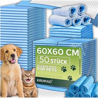 KRUMAD Training Pads for Dogs, 50 Pieces, 6 Layers, PIPI Mats for Dogs, Training Mat for Puppies, Incontinence Pads, Waterproof, Dog Accessories, 60 x 60 cm