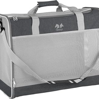 EQUICANI® Dog Bag 55 x 40 x 23 cm Aircraft Foldable Lightweight Carry Bag with Mesh Fabric, Carry Strap and Removable Base for Dogs and Cats, Pet Dog Carrier for Travel, Car, Flies (Grey)