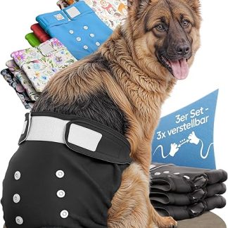 HUND IST KÖNIG Dog Nappies for Female Dogs (Pack of 3) - Highly Absorbent Heat Pants for Female Dogs with 3-Way Adjustment - Environmentally Friendly Dog Nappies, Dog Panties Heat & Incontinence