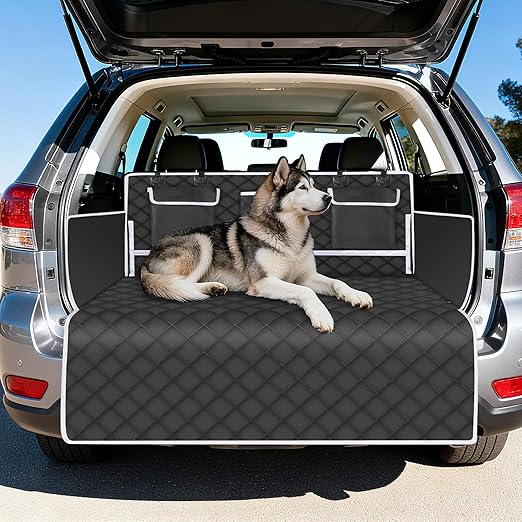 Dog Boot Protector with Side Protection 135 x 103 x 55 cm, Waterproof Dog Blanket Car Boot Non-Slip Dog Mat Car with Bumper Protection & Pockets, Protective Mat for SUV Estate Saloon