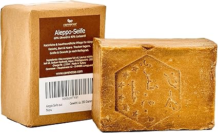 Carenesse Aleppo Soap, 60% Olive Oil 40% Laurel Oil, Approx. 200 g, original olive oil soap, natural product, vegan handmade shower soap, natural soap