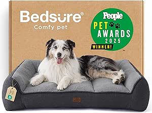 BEDSURE Washable Dog Bed for Large Dogs - 106 x 76 cm Extra Thick Supportive Dog Sofa with Waterproof Cover, Non-Slip Dog Basket Large with Soft Plush Sherpa, Dark Grey