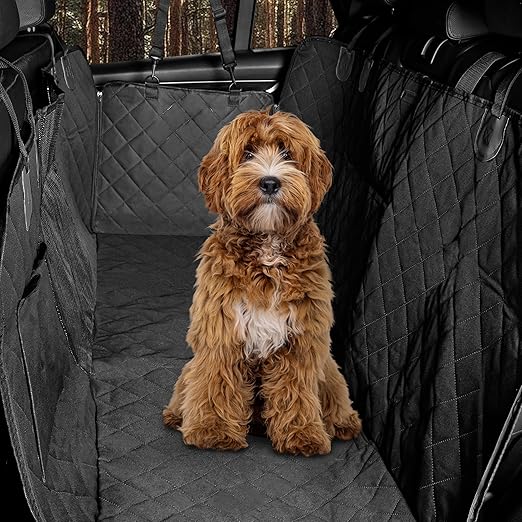 Hainberger Dog Blanket Car Back Seat Water-Repellent Scratch-Resistant Car Blanket for Dogs Waterproof Non-Slip Car Seat Cover with Side Protection and Viewing Window, 4-in-1 Rear Seat Protector 137 x