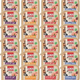 Rinti Light Prey Mix Pack | 24 x 300 g Bowl | 4 Varieties: Chicken, Duck, Poultry Hearts, Beef | Calorie Reduced Wet Food for Dogs | Grain-Free & Low Fat | Easy to Digest