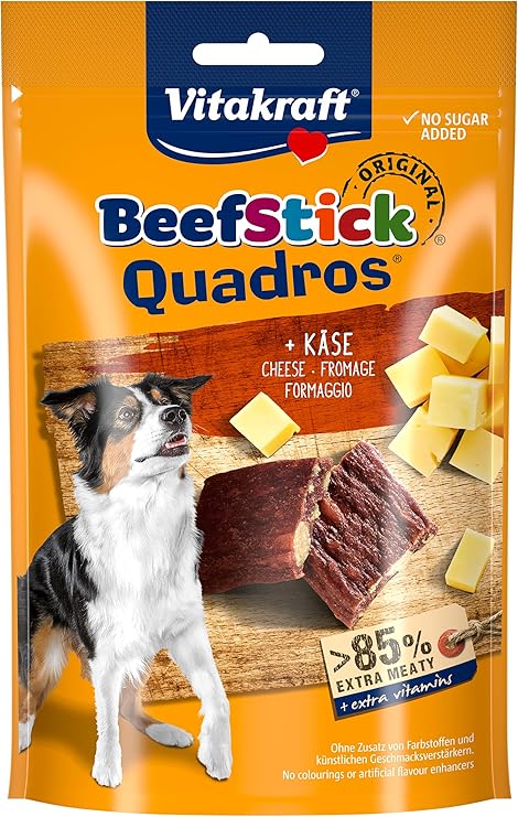 Vitakraft Beef Stick Quadros Dog Snack, Meaty Morsels, 70 g, Cheese