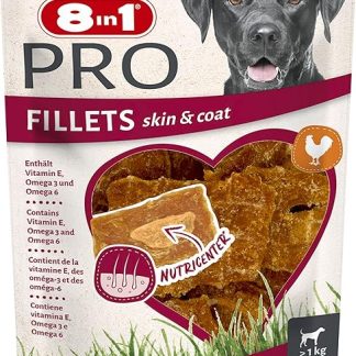 8in1 Pro Fillets Skin and Coat - Dog Snack with Chicken, Functional Treats for Adult Dogs, Enriched with Salmon Oil, 80 g Bag